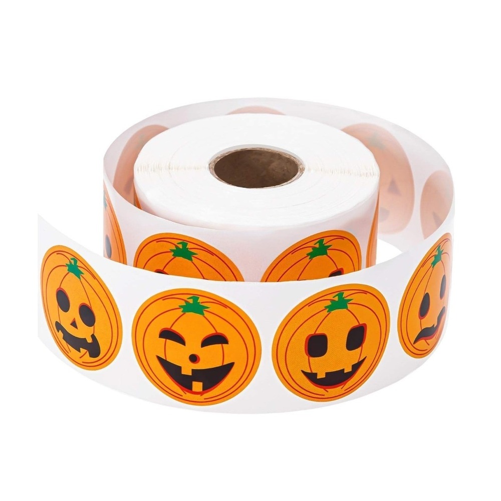 Halloween Pumpkin Face Stickers 1.5 Inch Jack-O-Lantern Roll Kids Party Favors